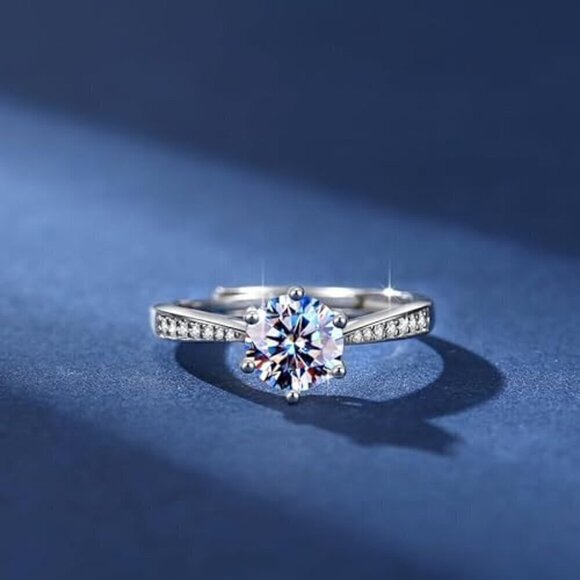 Jewelry - 1ct Moissanite Women's Ring S925 Sterling Silver Pave Solitaire Diamond